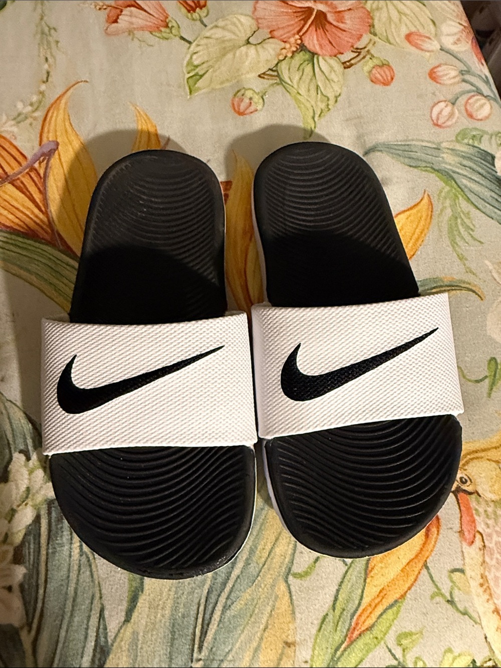 Nike Black and White Kids Slide Sandals with Swoosh